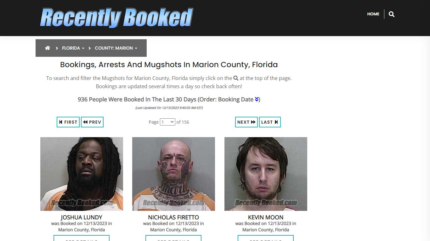 Recent bookings, Arrests, Mugshots in Marion County, Florida